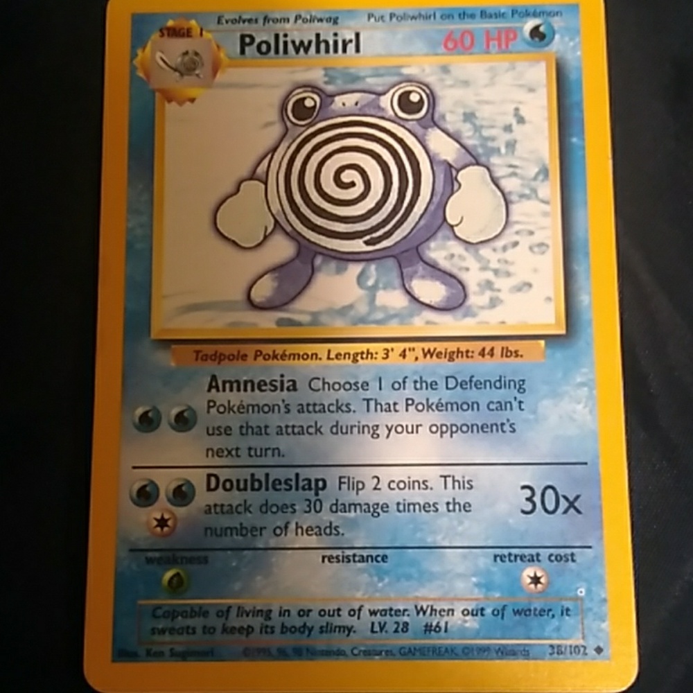 Used Poliwhirl Pokemon card.